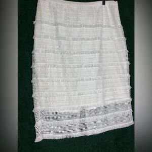 White House Black Market Textured Tassel White Pencil Skirt